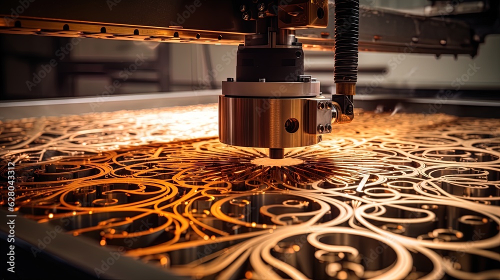 Production process laser cutting of metal. Generative AI