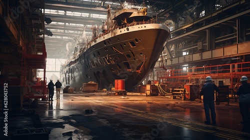 Fotografie, Tablou Manufacturing process of yachts and ships. Generative AI