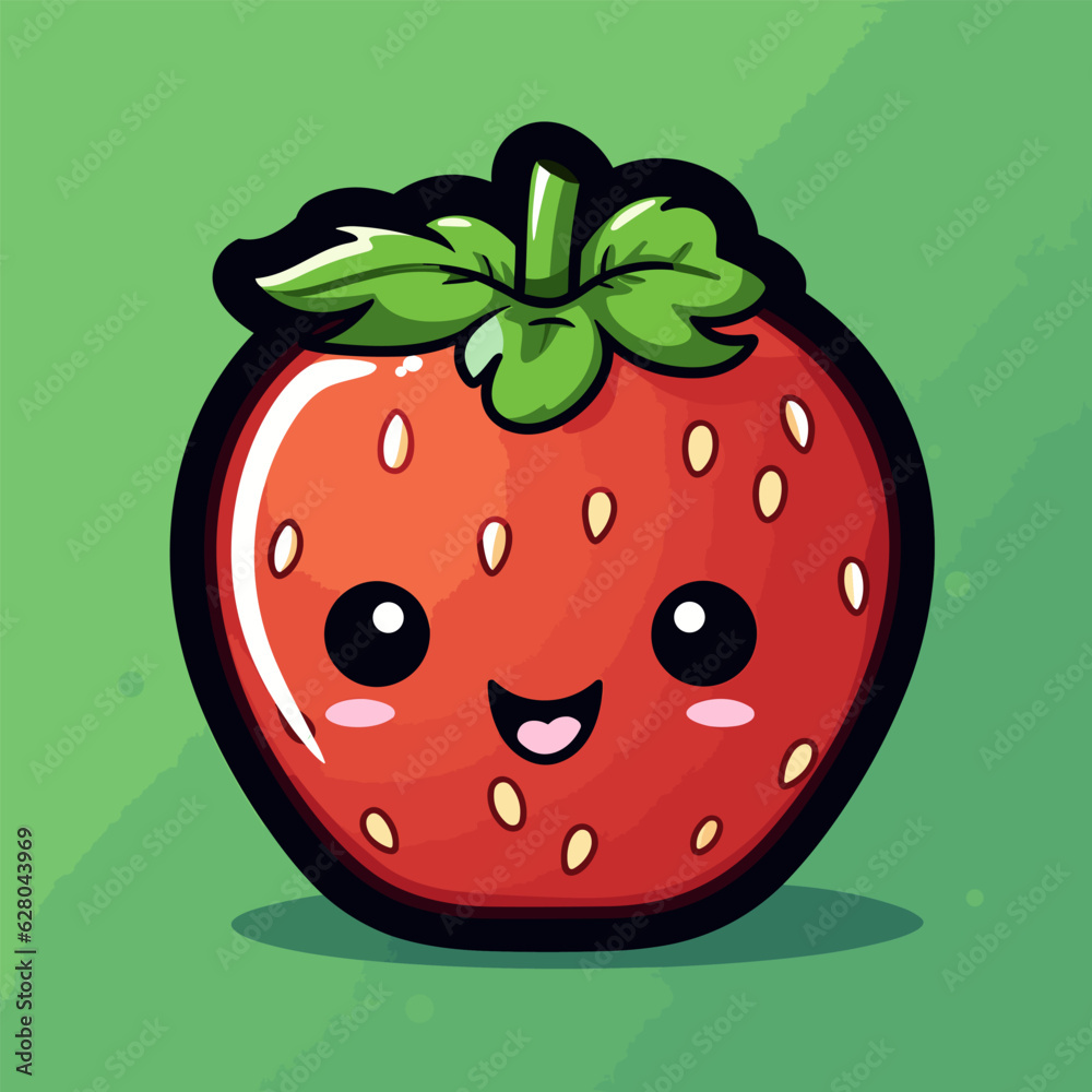 Obraz premium Strawberry. Strawberry hand-drawn comic illustration. Vector doodle style cartoon illustration.