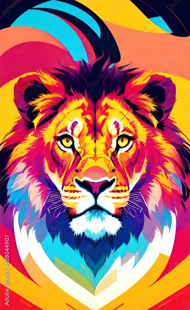 Vibrant Colors Lion Head