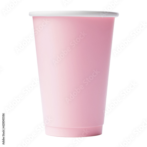 pink paper cup isolated on transparent background cutout