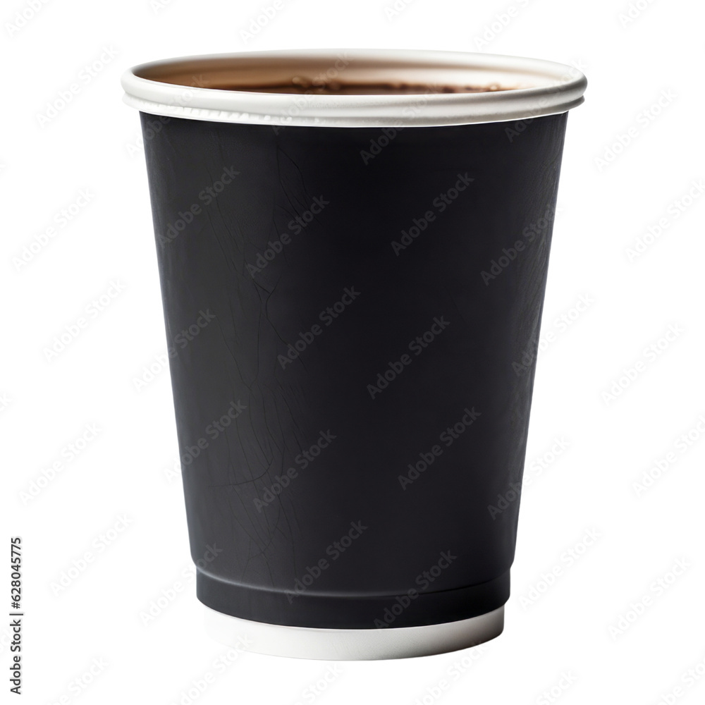 black paper cup isolated on transparent background cutout Stock