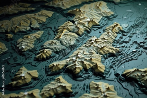 Illustration of a detailed map of a body of water, created using generative AI technology