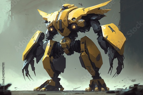 Concept for a large yellow robot figure. Generative AI