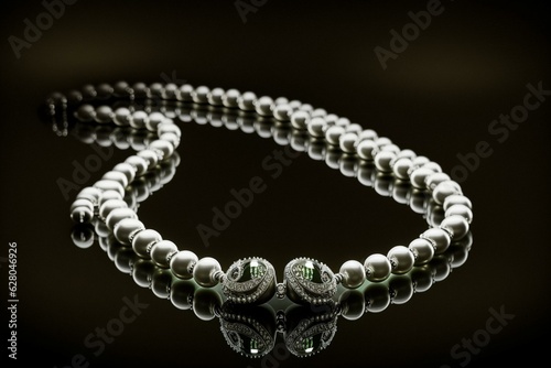 A pearl necklace with a reflective shine on a white background. Generative AI