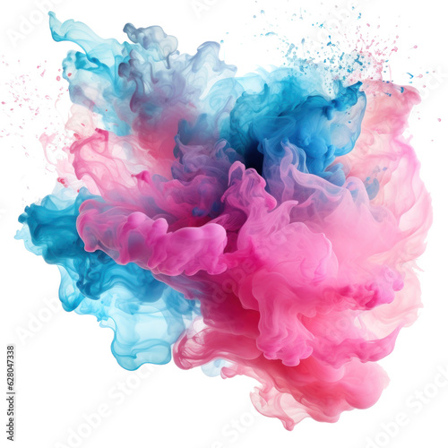 Blue pink watercolor stain isolated