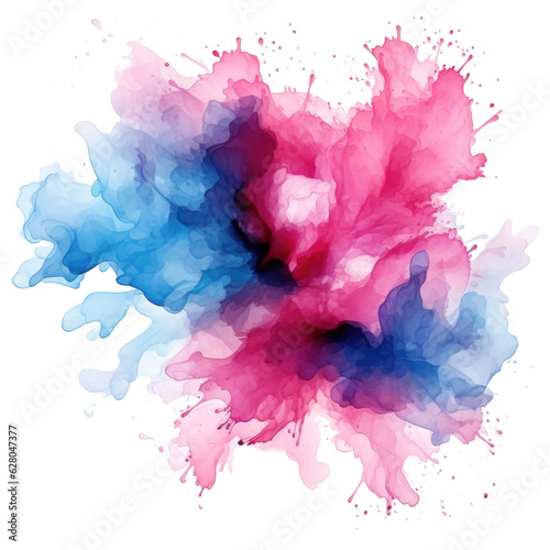 Blue pink watercolor stain isolated