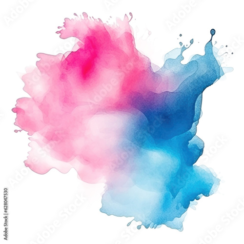 Blue pink watercolor stain isolated