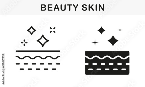 Healthy, Fresh Skin Pictogram. Facial Skincare, Face Hygiene Symbol Collection. Beauty and Clean Skin Line and Silhouette Black Icon Set. Isolated Vector Illustration
