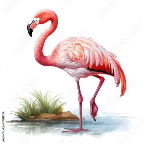 Watercolor pink flamingo isolated