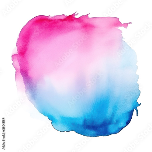 Blue pink watercolor stain isolated