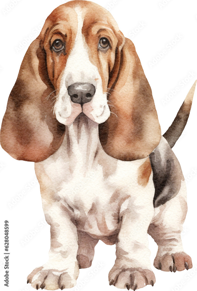 Basset dog watercolour illustration created with Generative AI technology