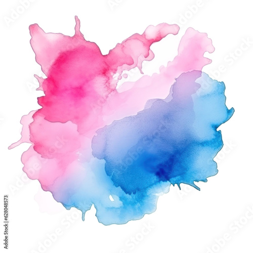 Blue pink watercolor stain isolated