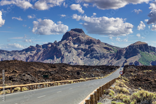 The road to the volcano Teide at Tenerife island . Canary islands. Spain.