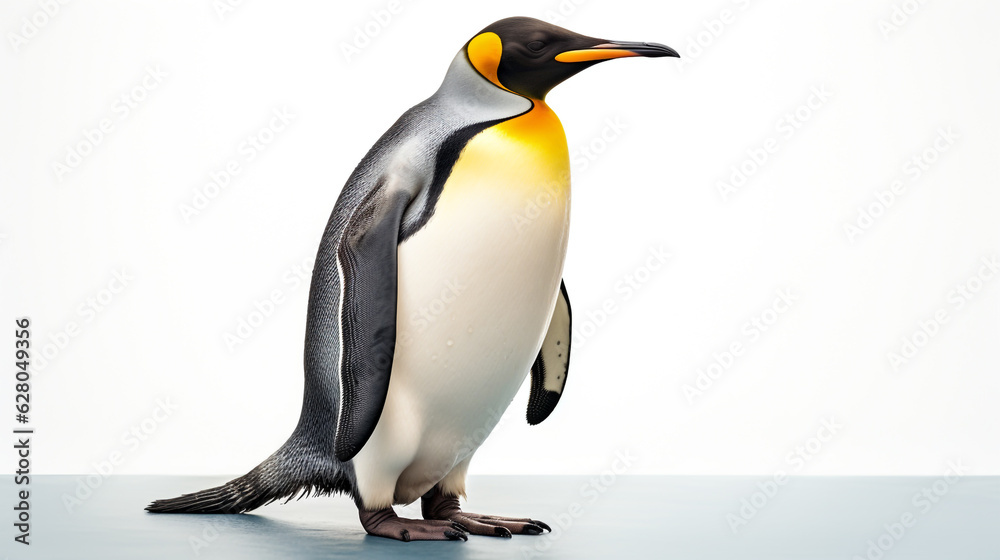 Fototapeta premium Penguin on the beach on a white background. Generative Ai.