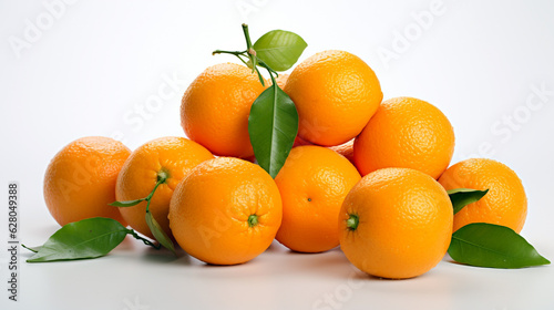 composition with oranges and green leaves on a white background close-up. Generative Ai. 