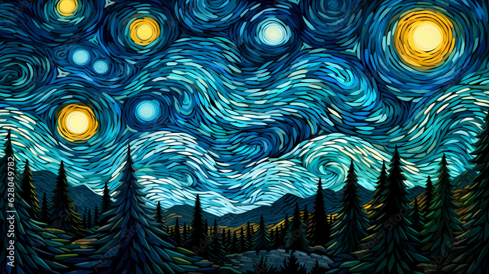 Hand-painted cartoon beautiful impressionist van Gogh painting style oil painting pattern illustration design - obrazy, fototapety, plakaty 