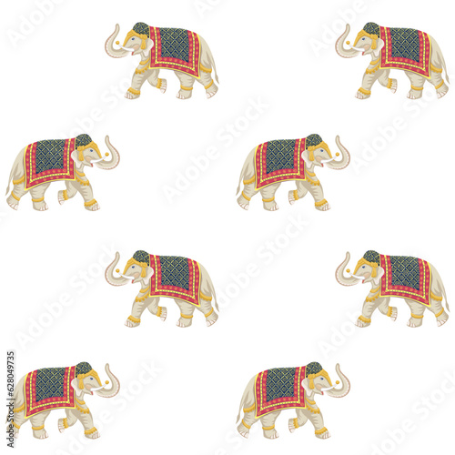 Indian elephants seamless pattern. Oriental wallpaper.