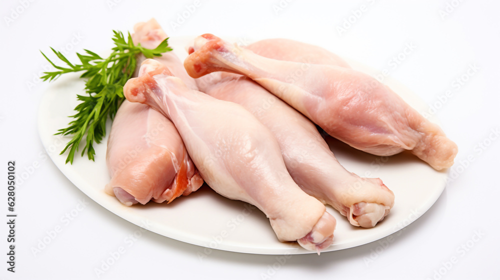 raw chicken on cutting board on white background. Generative Ai. raw chicken on cutting board on white background. Generative Ai.
