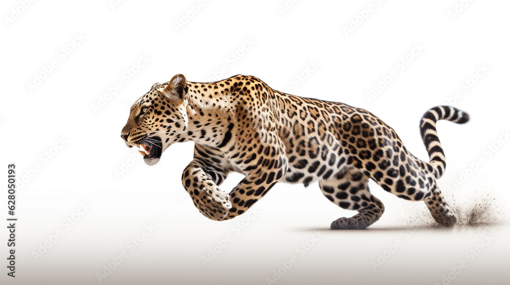 leopard preparing to attack on a white background. Generative Ai. leopard preparing to attack on a white background. Generative Ai.