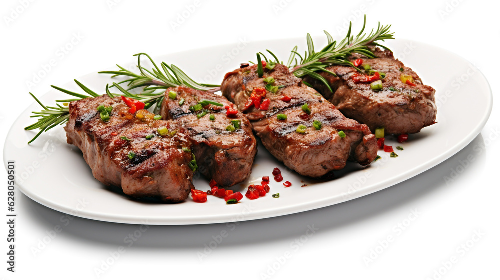 grilled beef steak on white background. Generative Ai. 