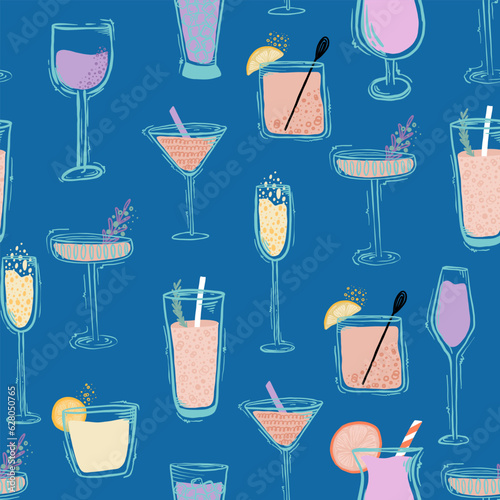 Seamless pattern with cocktail.  Background for textile, fabric, stationery, clothes, accessories and other designs.