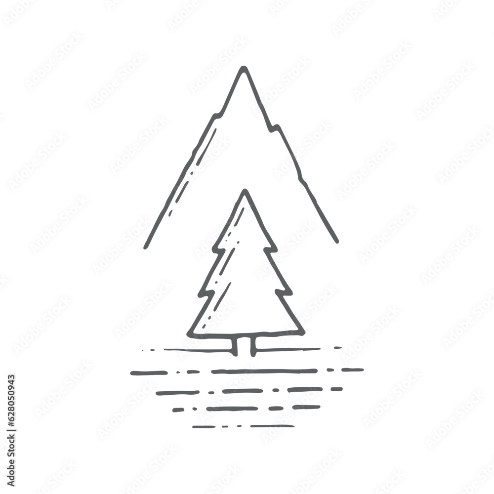 Handdrawn pines element, Pine illustration
