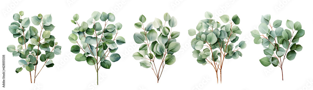 Eucalyptus watercolor set. Generative Ai - obrazy, fototapety, plakaty 