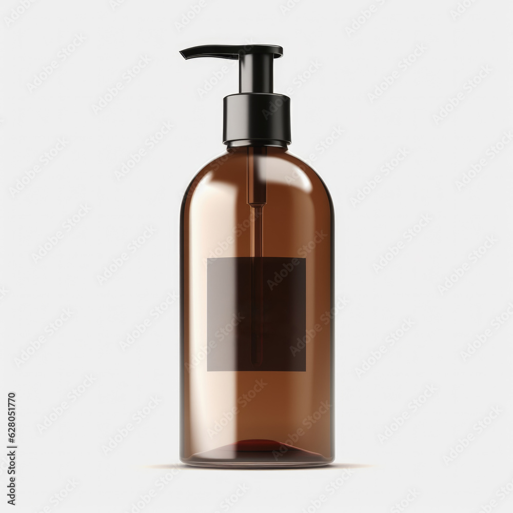 Brown cleansing shampoo bottle with label template on bottle on white background. Brown cleansing shampoo bottle with label template on bottle on white background.