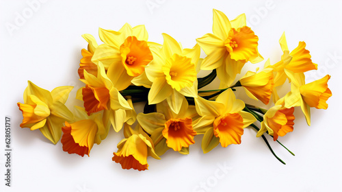 yellow daffodils on a white background close-up. Generative Ai. 