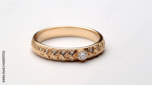 Gold ring with diamond isolated on white background. Generative Ai. 