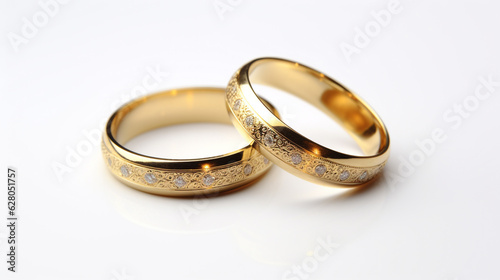 two wedding gold rings isolated on white background