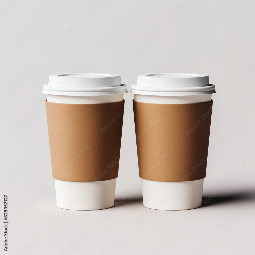 Cardboard coffee cup on white background, paper mugs for takeaway, mockup packaging, by AI Generative. Cardboard coffee cup on white background, paper mugs for takeaway, mockup packaging, by AI Generative.