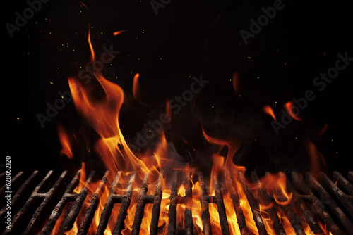 BBQ Grill Background, Empty With Flames Coming Through the Grill