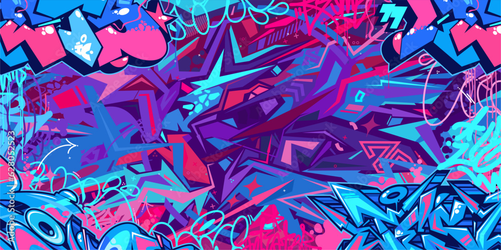 Obraz premium Trendy Abstract Urban Style Hiphop Graffiti Street Art Vector Illustration Background Template
