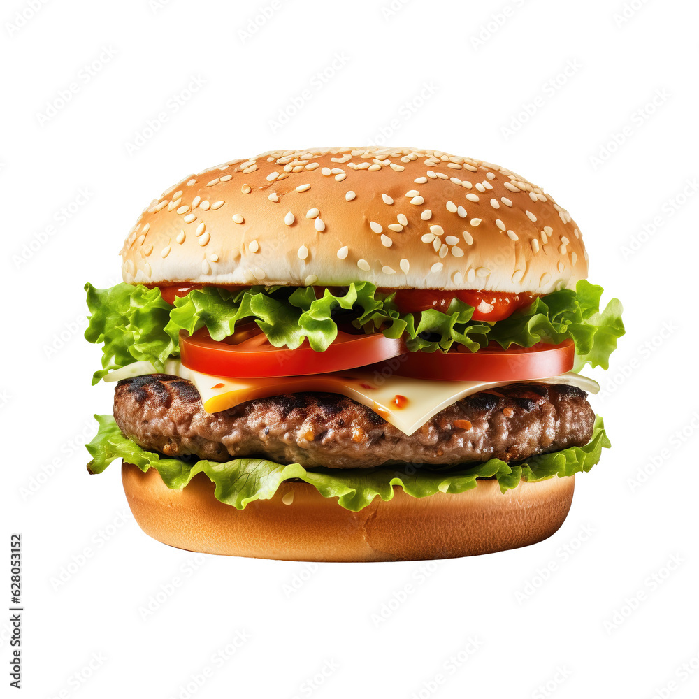 Isolated High-Quality Hamburger Image with Transparent Background - Generative AI Isolated High-Quality Hamburger Image with Transparent Background - Generative AI