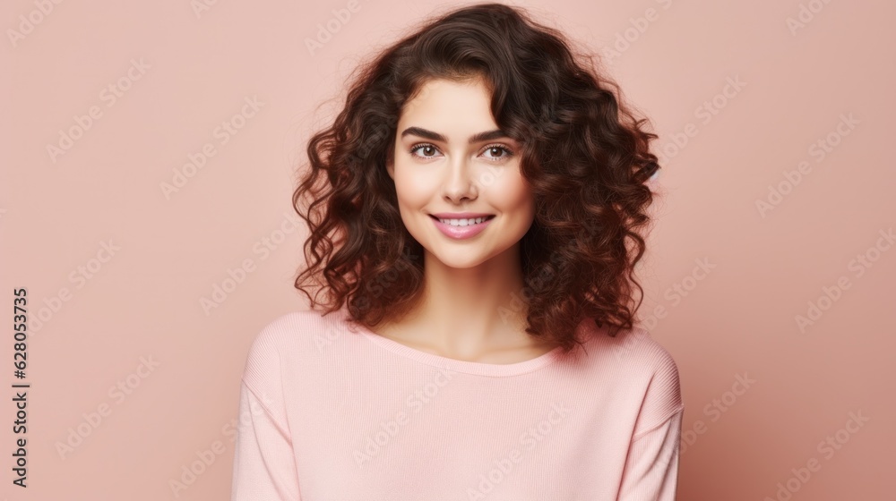 Obraz premium Beautiful girl on pink background.