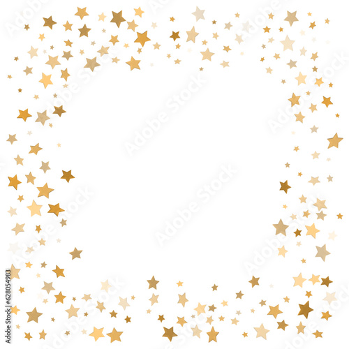 Golden glittering star shaped confetti decorative frame