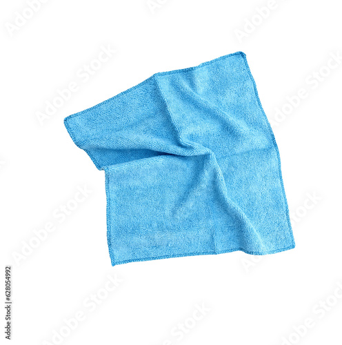 Blue folded clean household rag for kitchen isolated, PNG