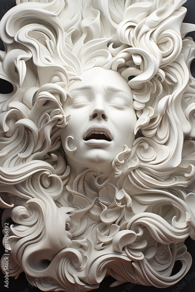 woman with sad emotions, in the style of amazing sculptures. Concept for mental illness. Generative AI