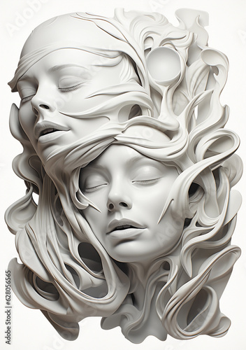 women with different emotions  in the style of amazing sculptures. Concept for mental illness. Generative AI