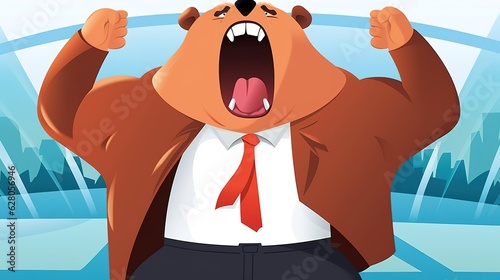 Illustration of a angry bear in a business suit and tie. generative ai photo