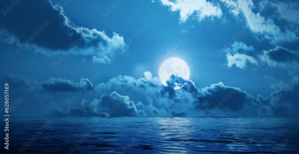 moon with clouds night sky over the ocean