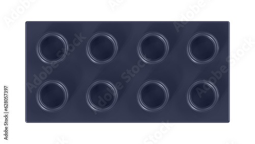 Peacoat Bricks Block Isolated on a White Background. Close Up View of a Plastic Children Game Brick for Constructors, Top View. High Quality 3D Rendering with a Work Path. 8K Ultra HD, 7680x4320