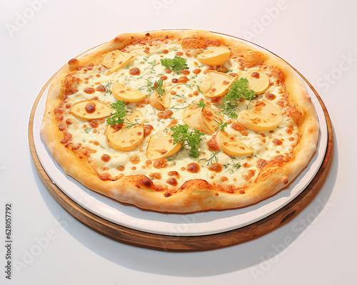 Pizza cheese Italy quattro formaggi Brie Camembert tomato greens onion dough