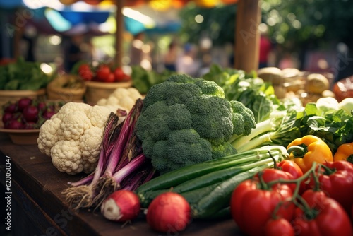 Fresh food photography at urban farmers markets with a focus on organic produce, Generative AI © Nino47