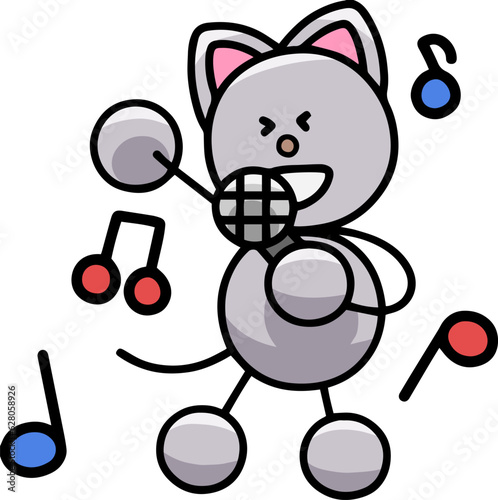 マイクでで歌うにゃんまるのイラスト　猫