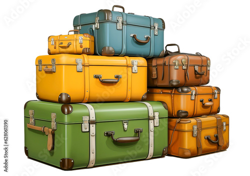 Pile of baggage isolated on a transparent background, generative ai
