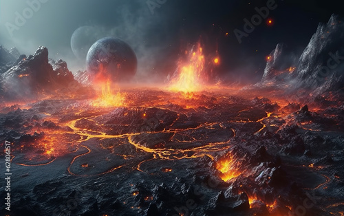 A valley of volcanic eruptions,created with generative ai tecnology.