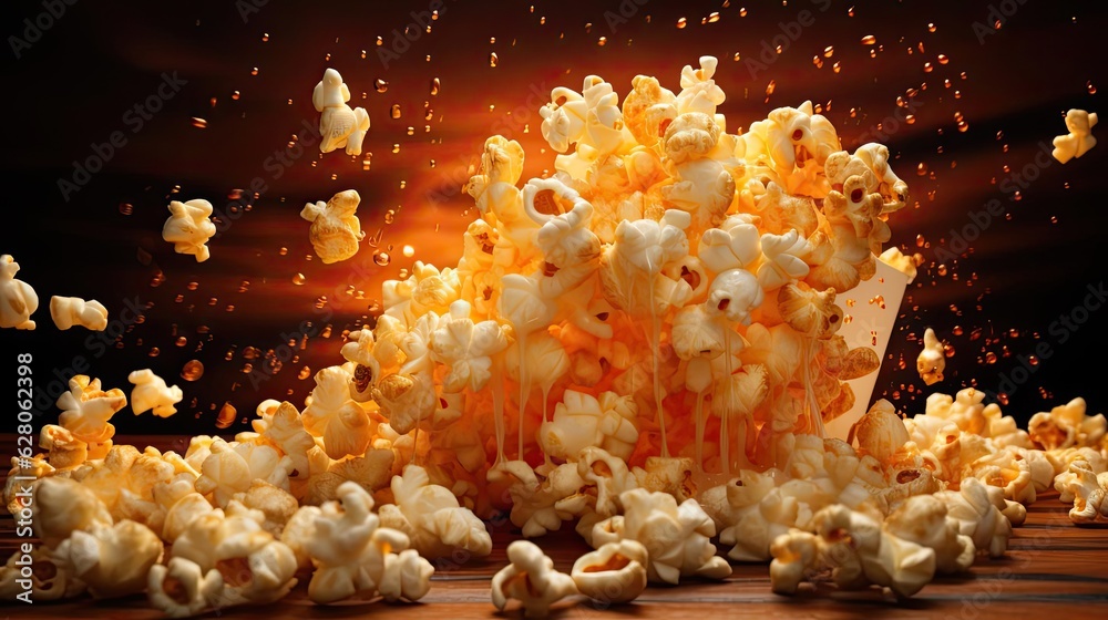 Savory salty crispy popcorn with a blurry and cinematic background Savory salty crispy popcorn with a blurry and cinematic background